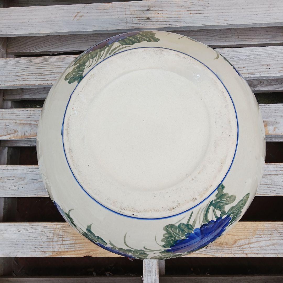 新品　∅50　陶器　睡蓮鉢　特大　メダカ鉢　難有　手書き絵　花柄　手造りLKB2