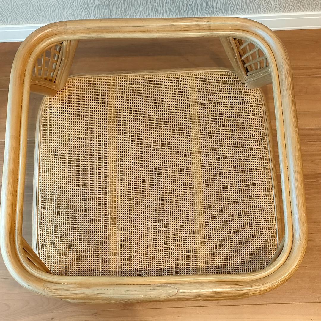 ラタン　ガラステーブル　キャスター付き　コーヒーテーブル