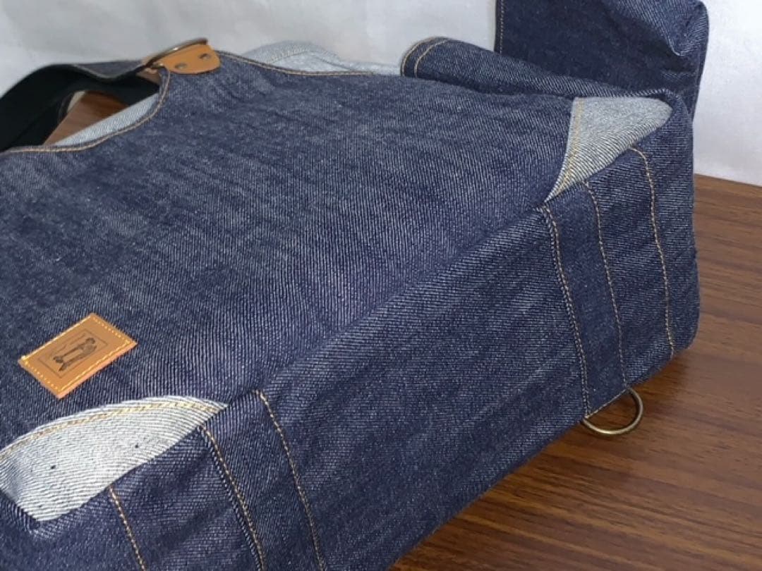 ☆ハンドメイド♪ ＊Mサイズ☆岡山デニム4way♪あおりバッグ☆ポーチ付き