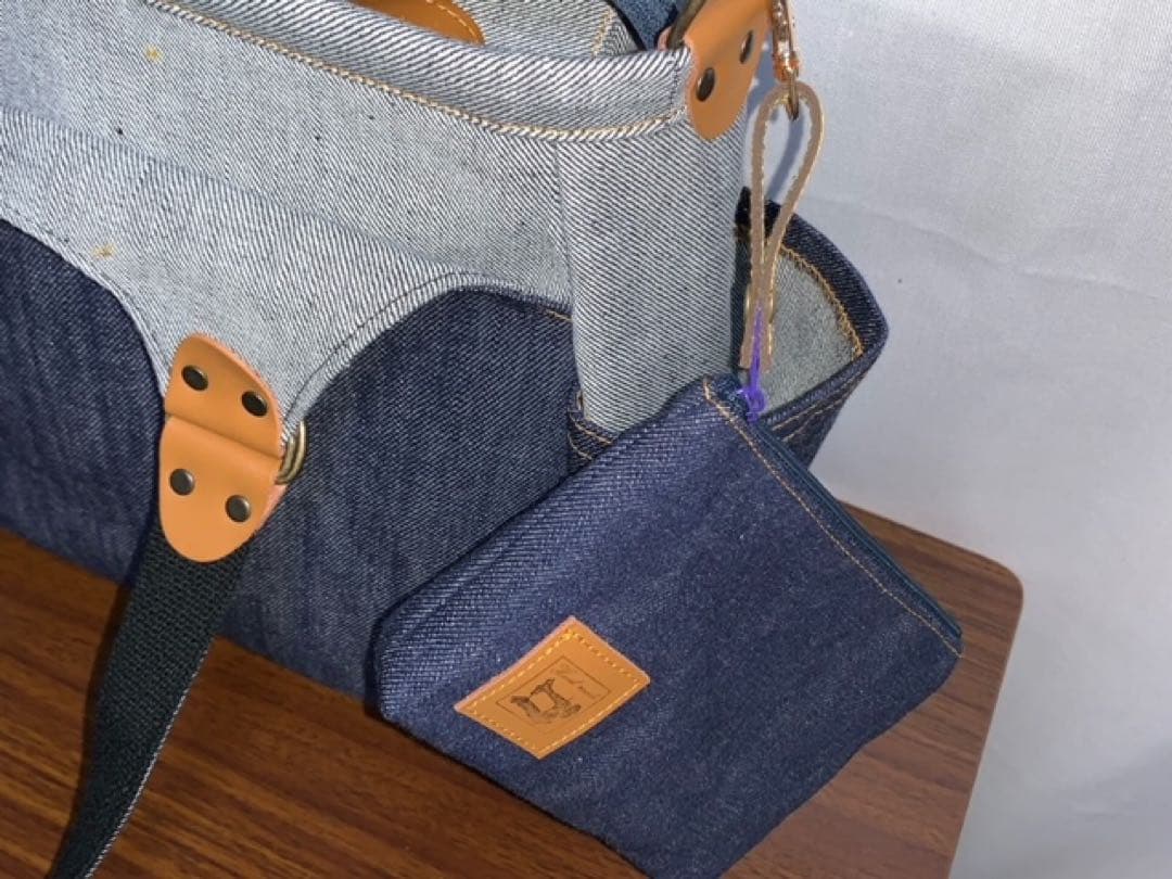☆ハンドメイド♪ ＊Mサイズ☆岡山デニム4way♪あおりバッグ☆ポーチ付き