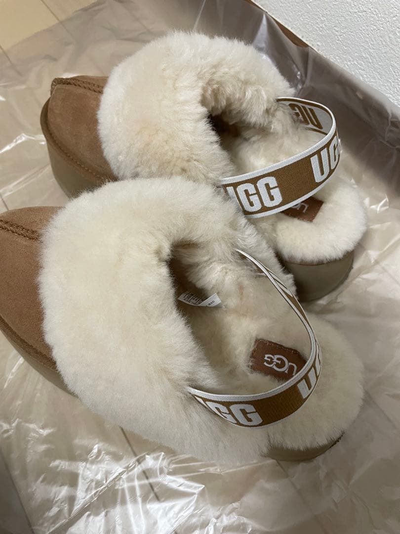 ugg ファンケット　24cm 厚底　ムートン　スリッポン　チェスナット