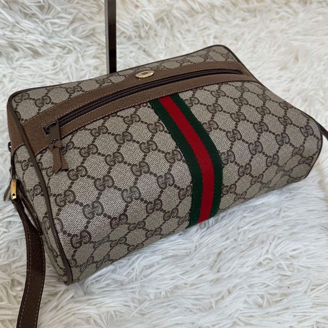 値下げ 紙タグ グッチ シェリーライン GGキャンバス レザー ショルダーバッグ