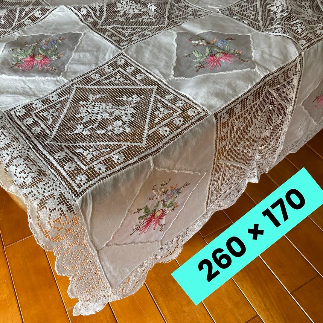 未使用　大判　テーブルクロス　スワトウ仙頭　手刺繍　レース　特大