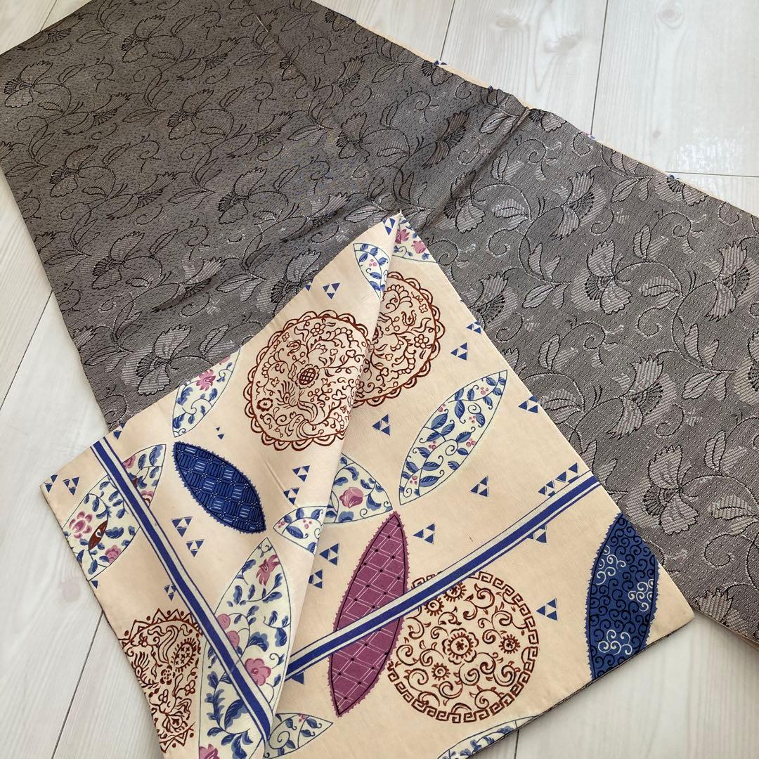 イハナ アンティーク京袋帯・昼夜帯　レトロな花模様　花唐草グ正絹　N-26