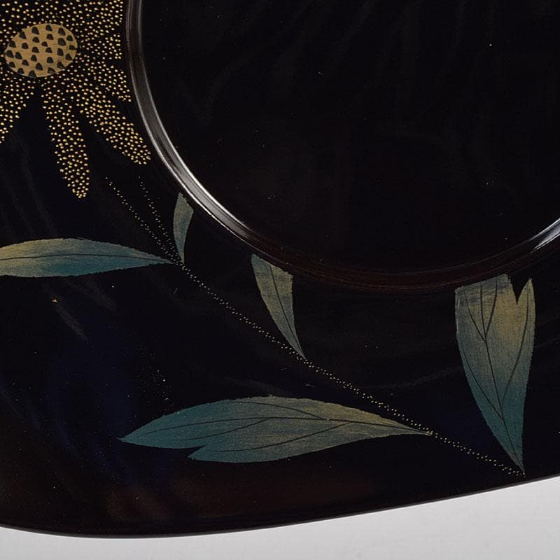 輪島塗　文化功労者　三谷吾一作　草花沈金　茶托　五客　共箱　M　R9503