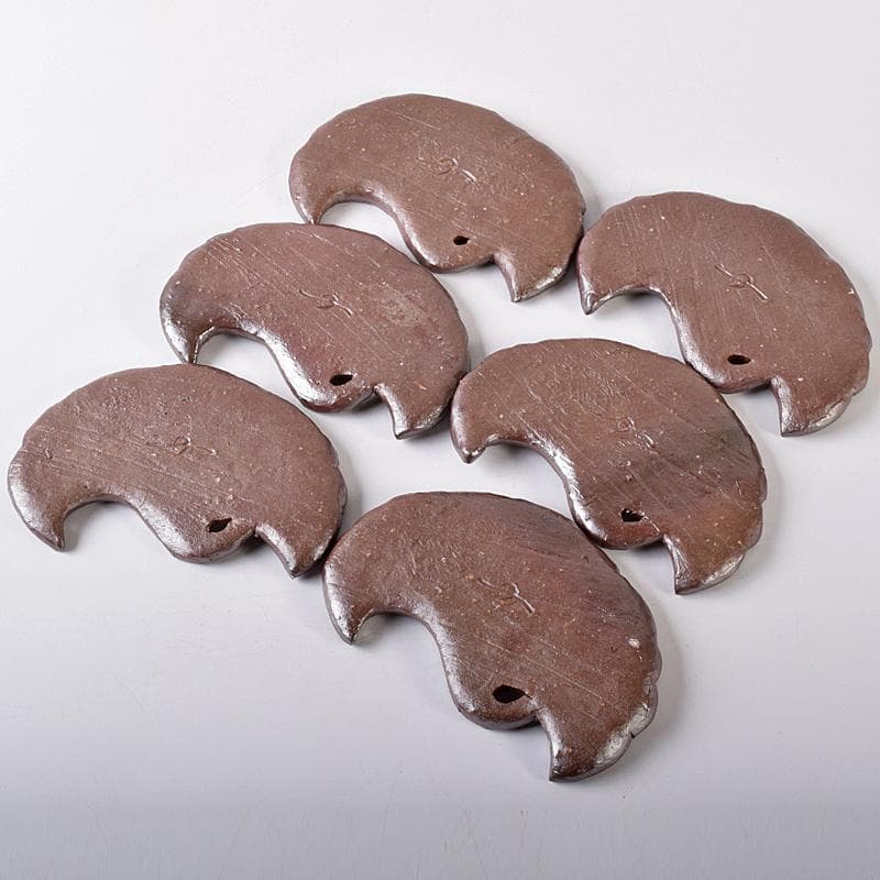 和食器　備前焼　乗松建行作　銀杏型銘々皿　六客　共箱　M　R7891