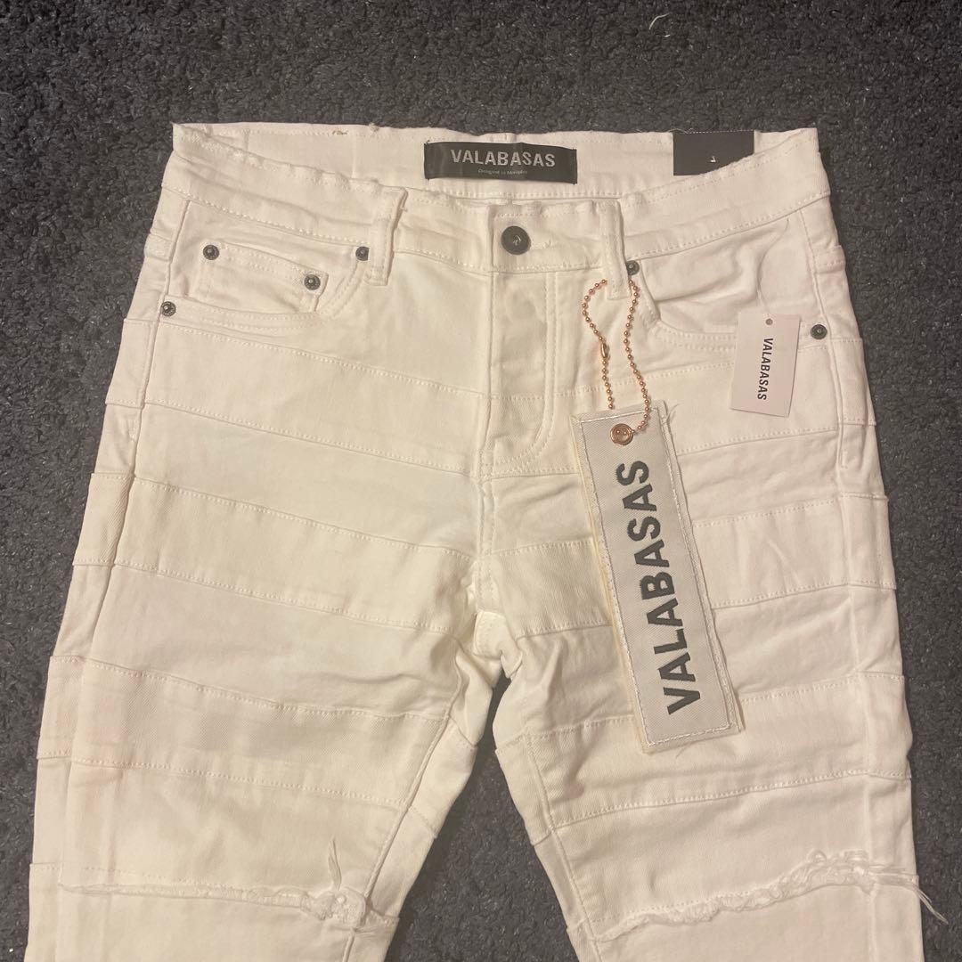 valabasasバラバサス パネルダメージフレアスキニーデニム ホワイト 30