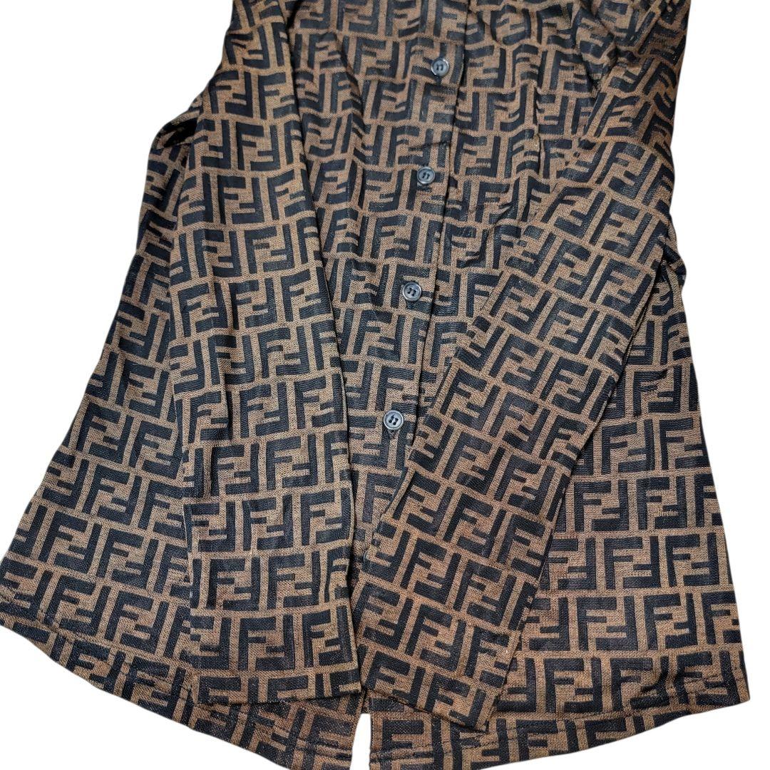 80S-90S フェンディ FENDI ズッカ柄 長袖シャツ S シアーブラウス