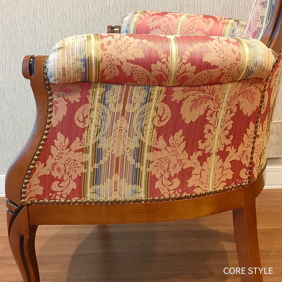 美品 ハイバックチェア　イタリア製 　ロココ様式　ソファ　猫脚　アームチェア