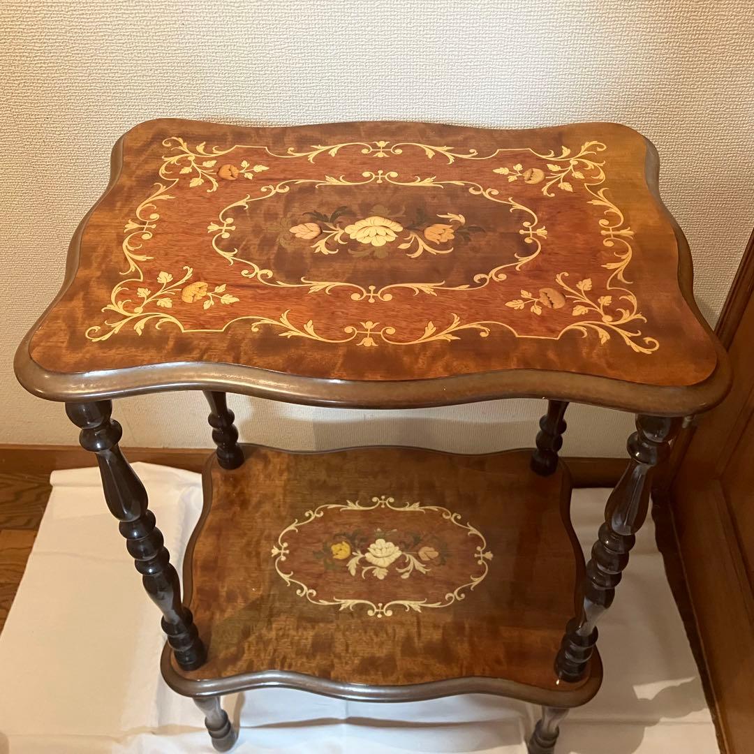 イタリア製 花柄 木製コンソールテーブル サイドテーブル