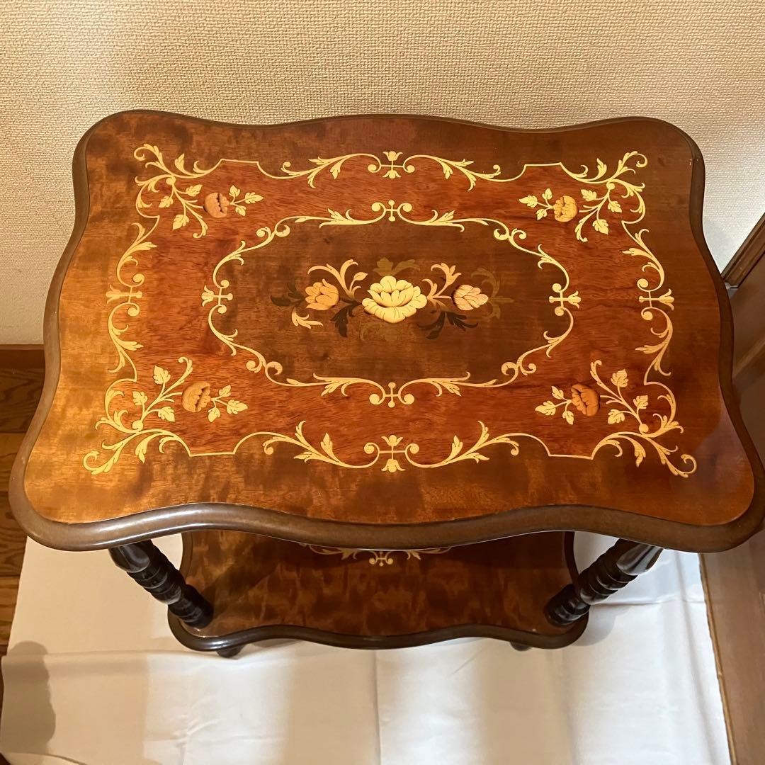 イタリア製 花柄 木製コンソールテーブル サイドテーブル