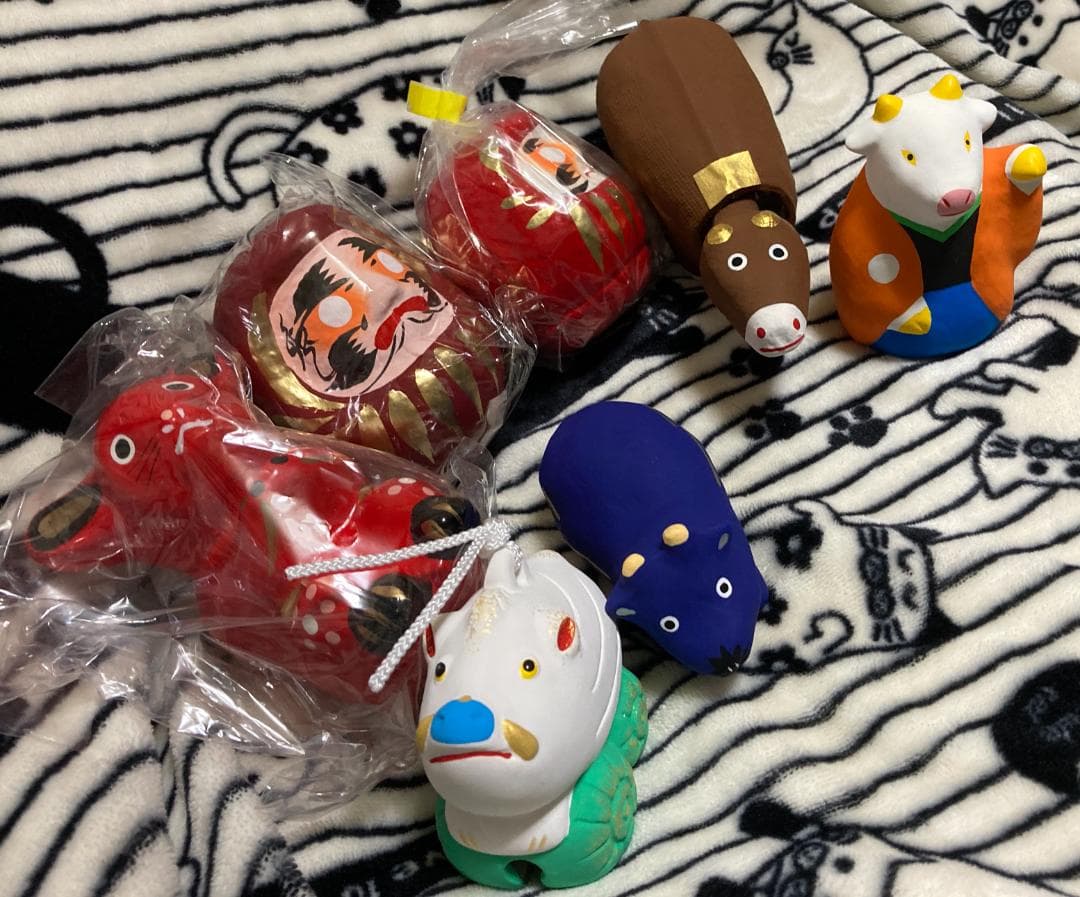 無印良品 福缶 縁起物7体セット「張子うしなすび/巴久張子/開運招き丑/他」