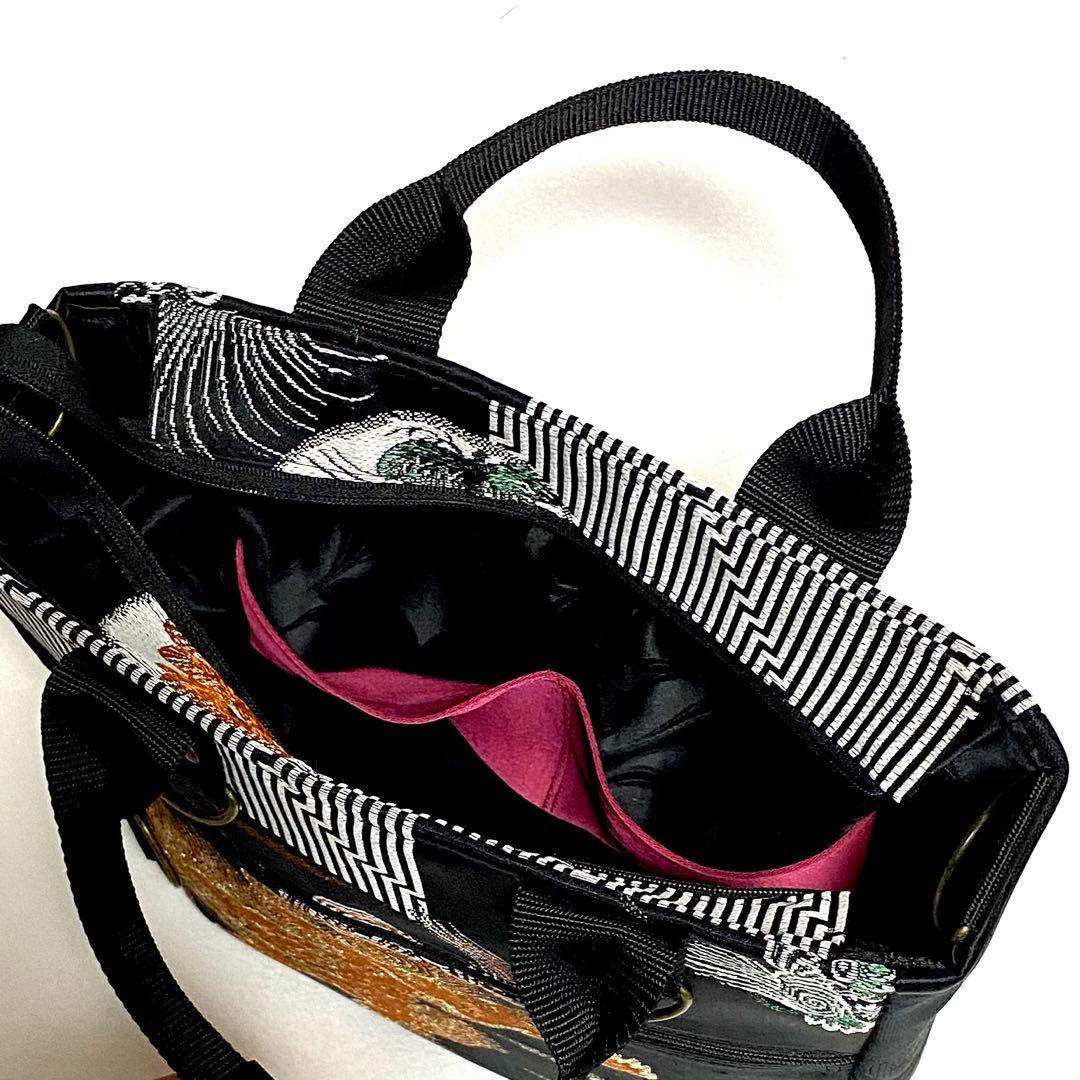 389 帯リメイク　唐獅子の縦型リュック　3wayバッグ