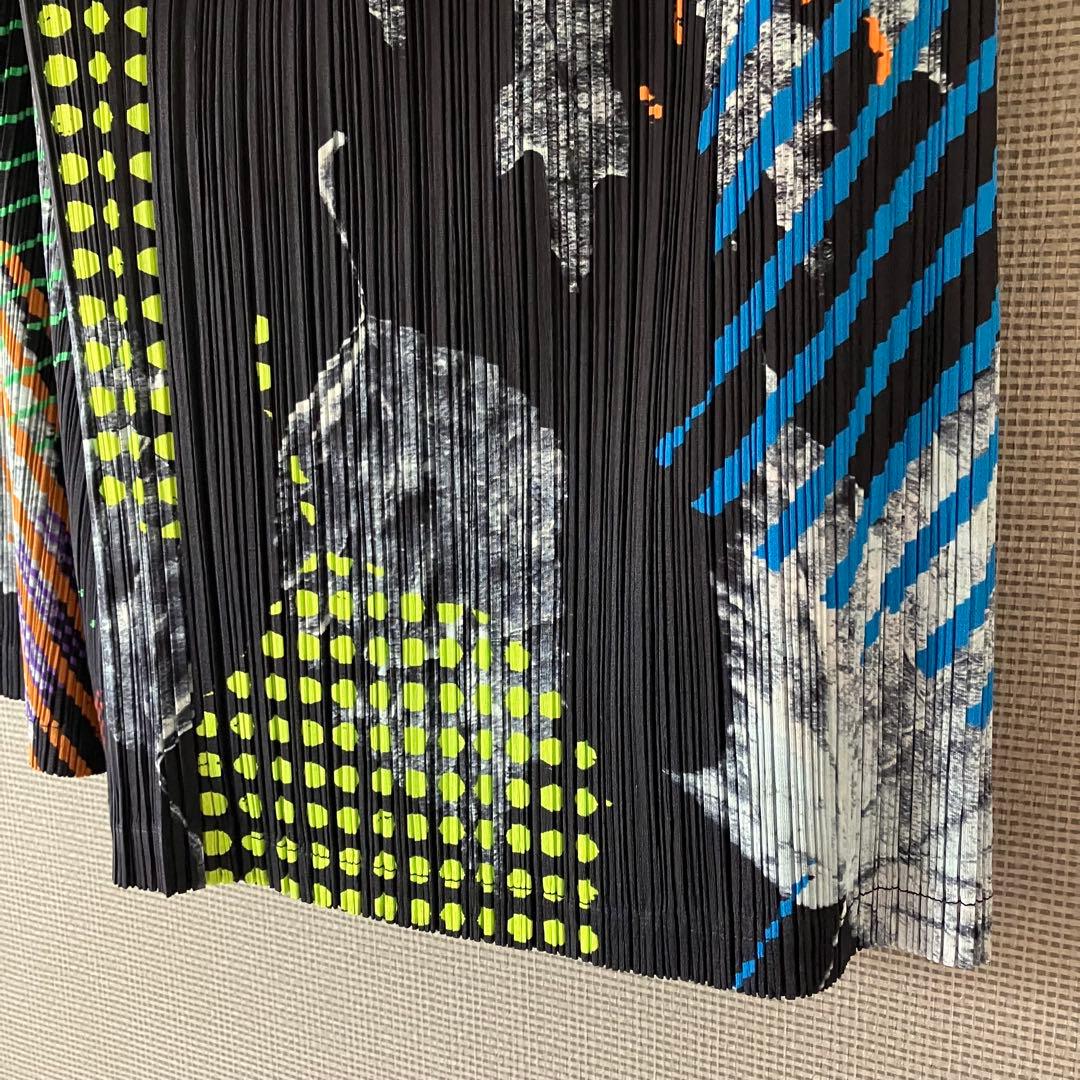 希少　極美品　プリーツプリーズ　マルチカラー　ワイドパンツ　ガウチョパンツ　2