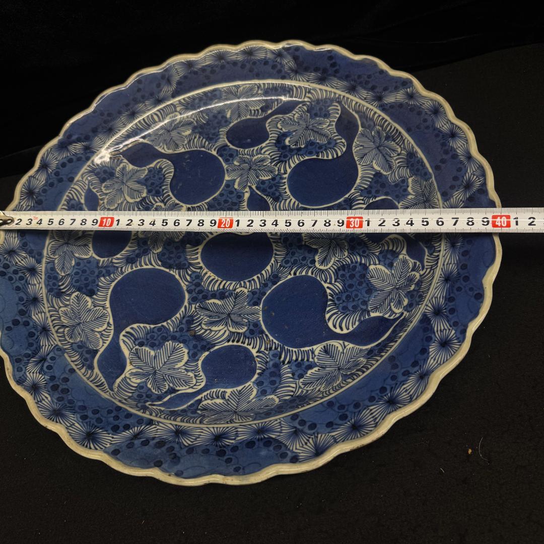 旧家蔵出古美術 中国古玩 道光時代　瓢箪文盤 染付 40cm