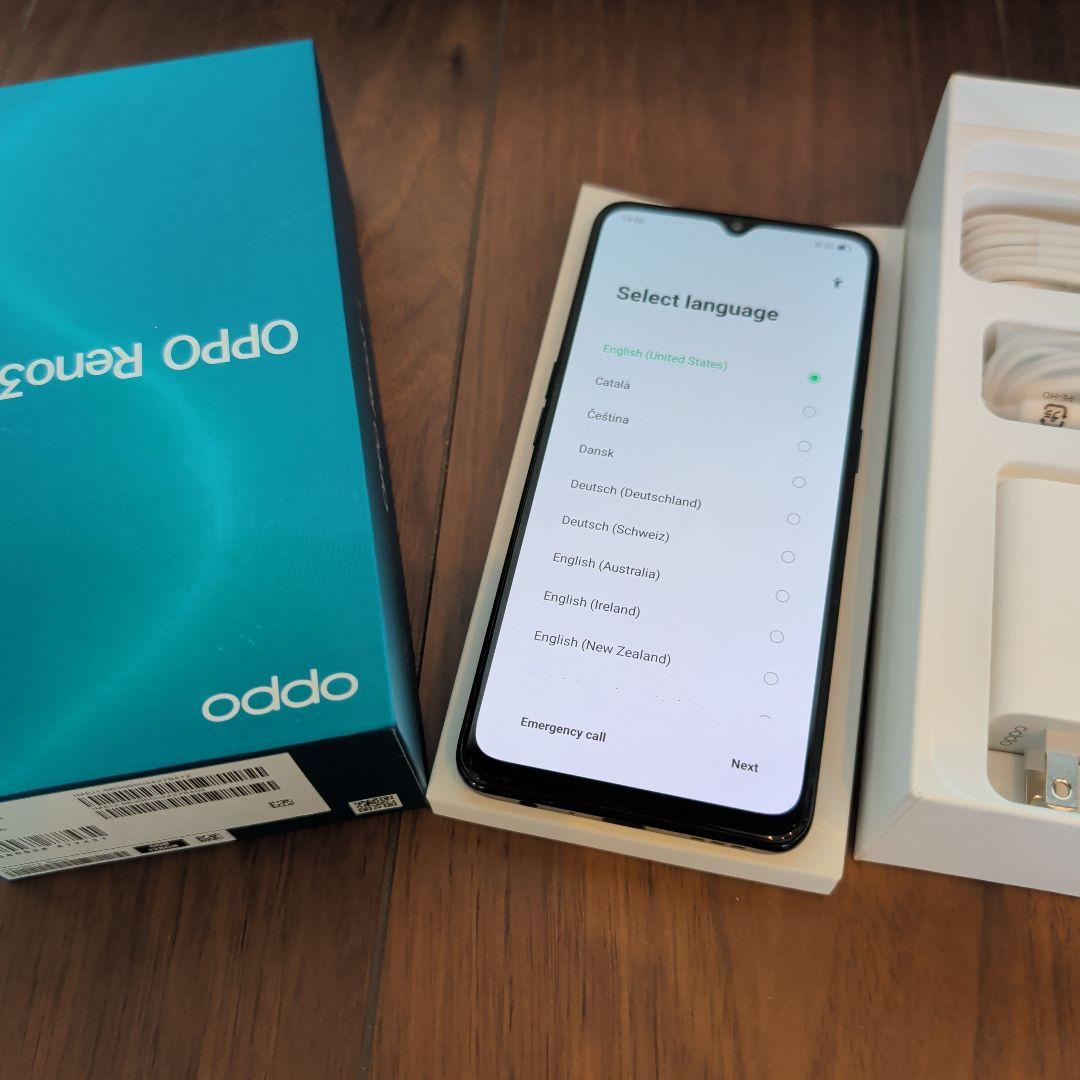 ①Oppo Reno3 A 本体 充電器 楽天SIMフリー　ネットワーク制限なし