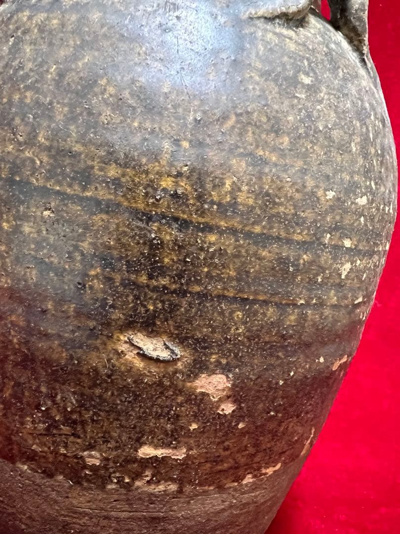 中国明朝青釉 四耳壺陶器 骨董品 時代物 高さ30cmx12cm整理品現状品のみ