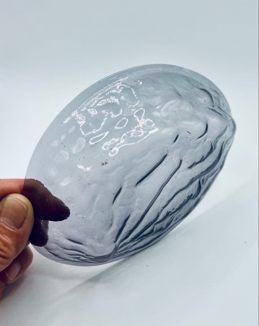 江戸ガラス　型吹きガラスあわび型皿　紫　ギヤマン　びいどろ　アンティーク和ガラス