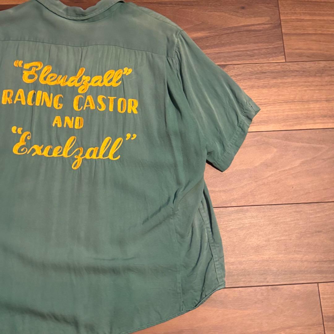 50s 60s ボウリングシャツ　緑　レーヨン