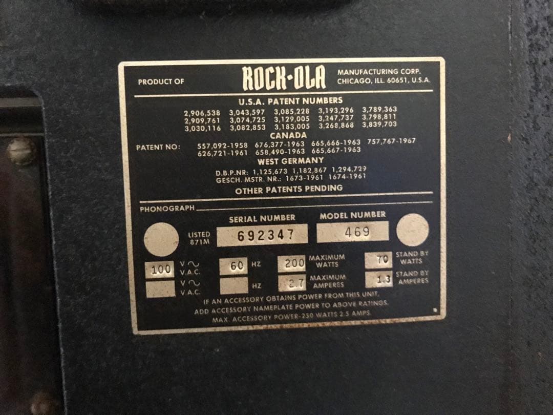 ROCK-OLA 469 ジュークボックス 1977 レコード jukebox