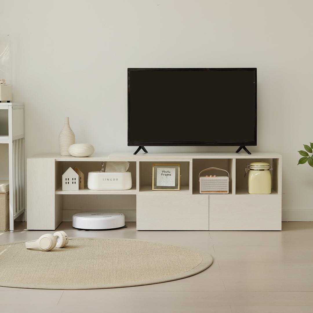 超人気！テレビ台 ローボード 収納 伸縮自由 幅95～169cm WHITE
