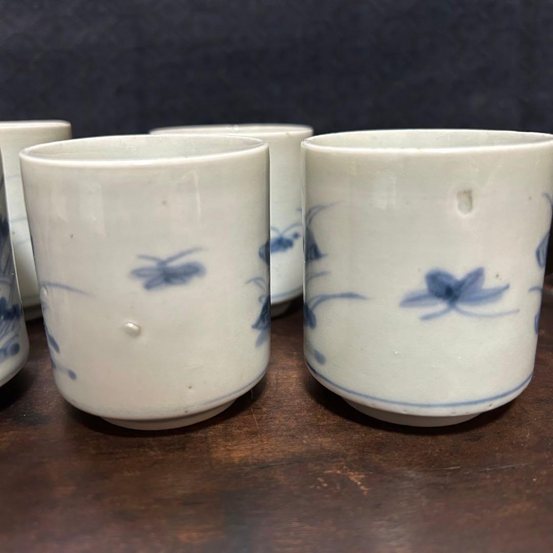 湯沢市の蔵出し品　江戸期　蝶と草花図覗き猪口　五客揃　無傷　本物保証