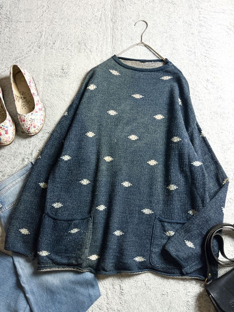 【45R】45rpm ジャカードの908馬比古 総柄 インディゴスウェット 4