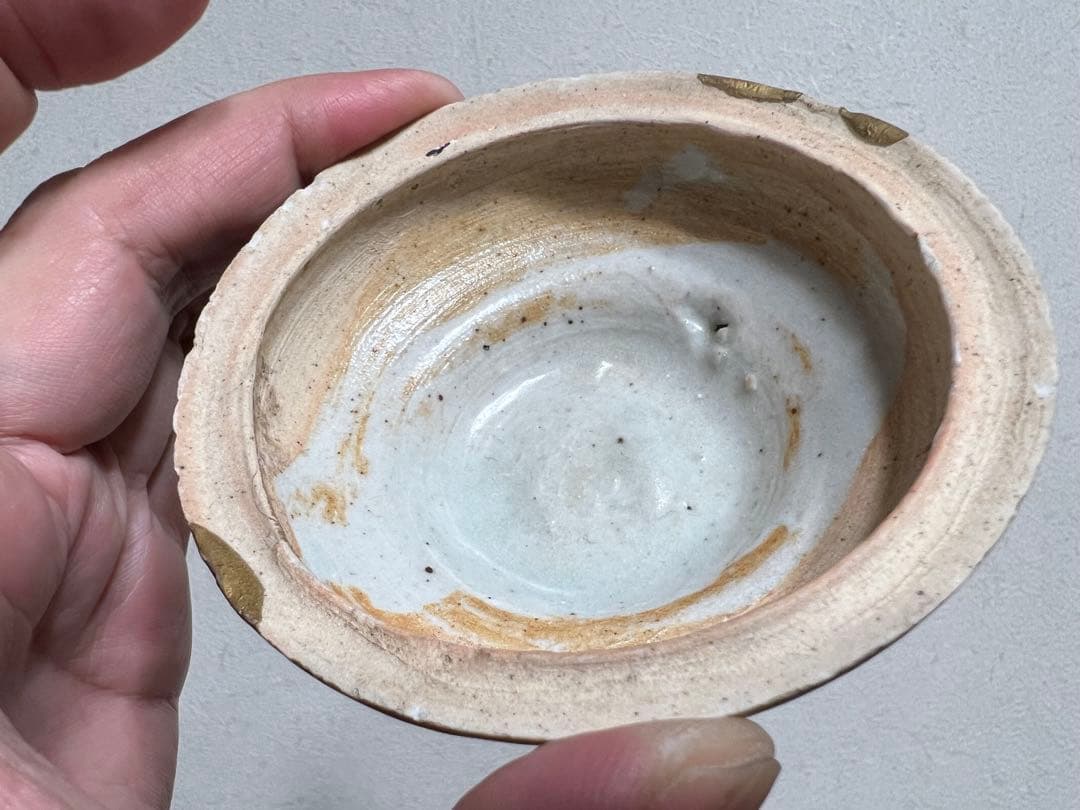 安南 染付 尾長鳥文様 吉祥紋 香合 金直し 骨董 古美術