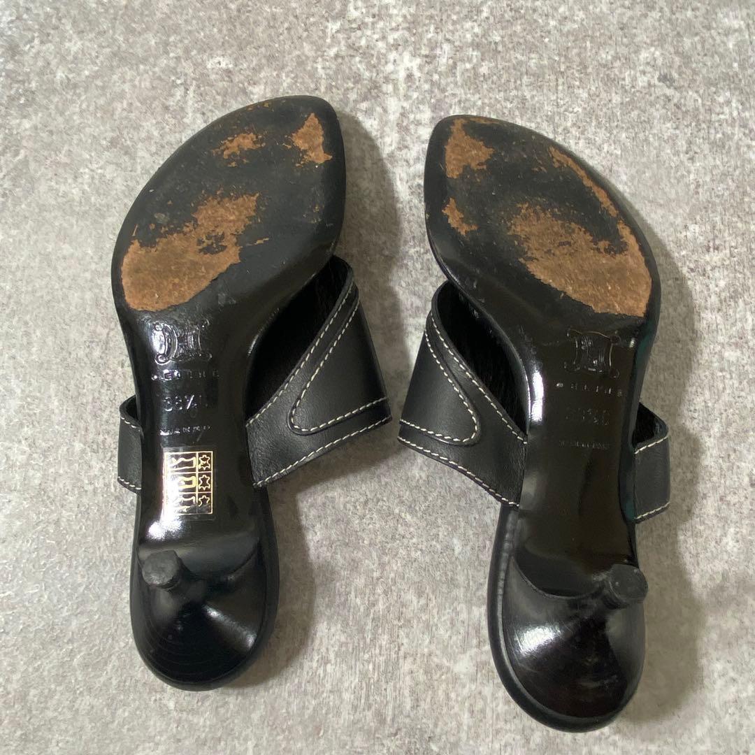 美品　CELINE セリーヌ　サンダル　フラット　ブラック 黒　レザー 25cm