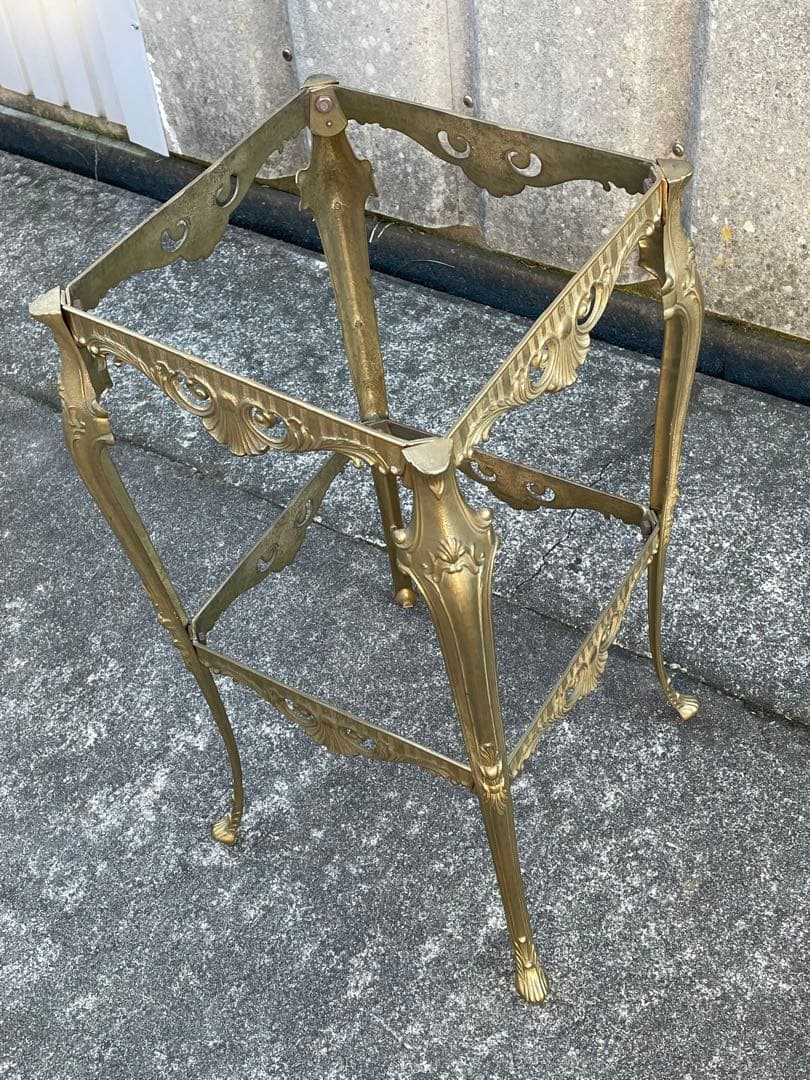 イタリア製/飾り棚/花台/大理石/グリーンオニキス/ロココ調/猫脚/2段