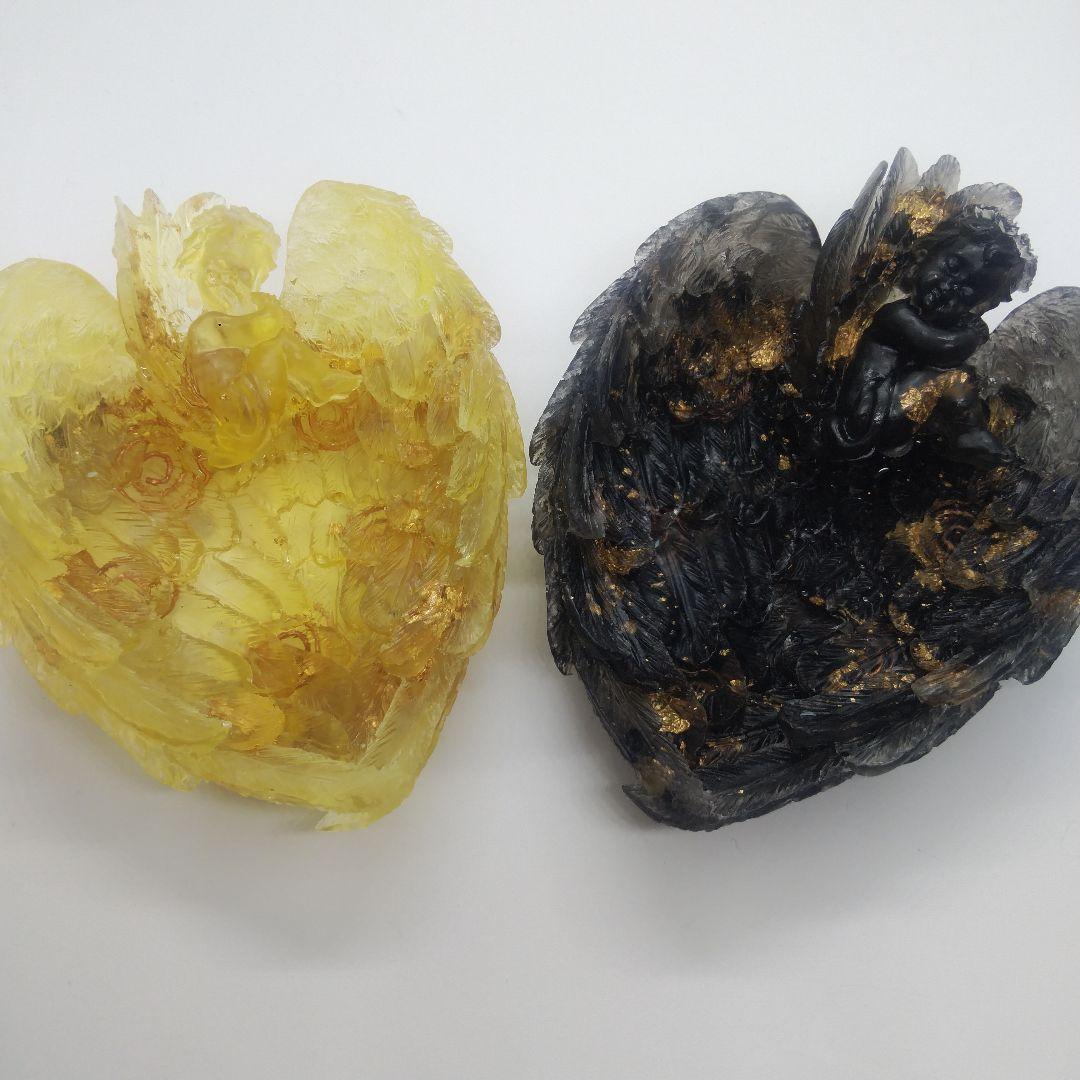 浄化用トレー（黒）天使ちゃんと天使の羽オルゴナイト（メモリーオイル封入）