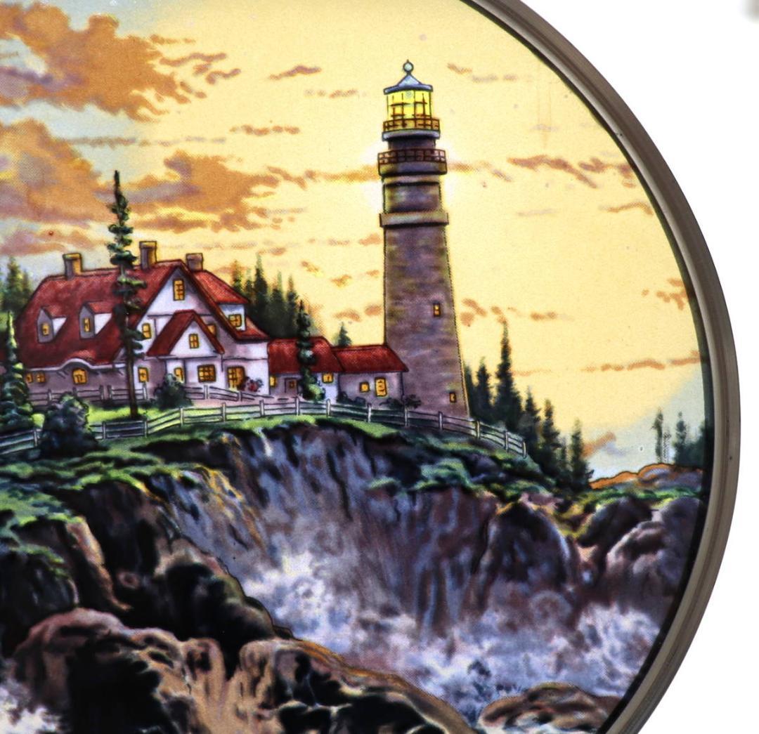 トーマスキンケード ヴィンテージ ステンドグラス 嵐の清算 家と灯台 丸型