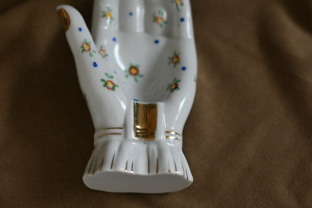 花柄　手形装飾品　ハンドトレイ　ヴィンテージ