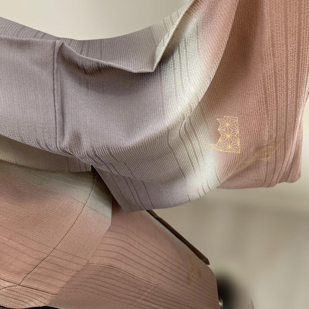 訪問着　吉祥花文　グラデーション　ピンクグレー　金彩トールサイズ　L からL L