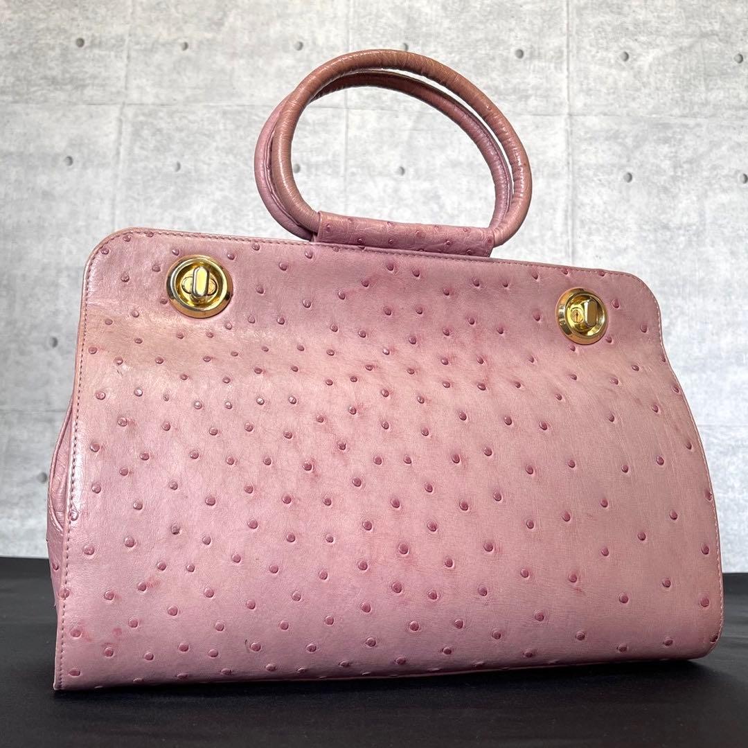 専用品HAMANO 濱野皮革工藝 オーストリッチ ダスティピンク ハンドバッグ