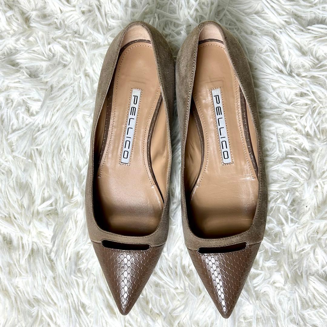 【美品】ペリーコ アネッリ クロコ型押し フラットシューズ スエード 36