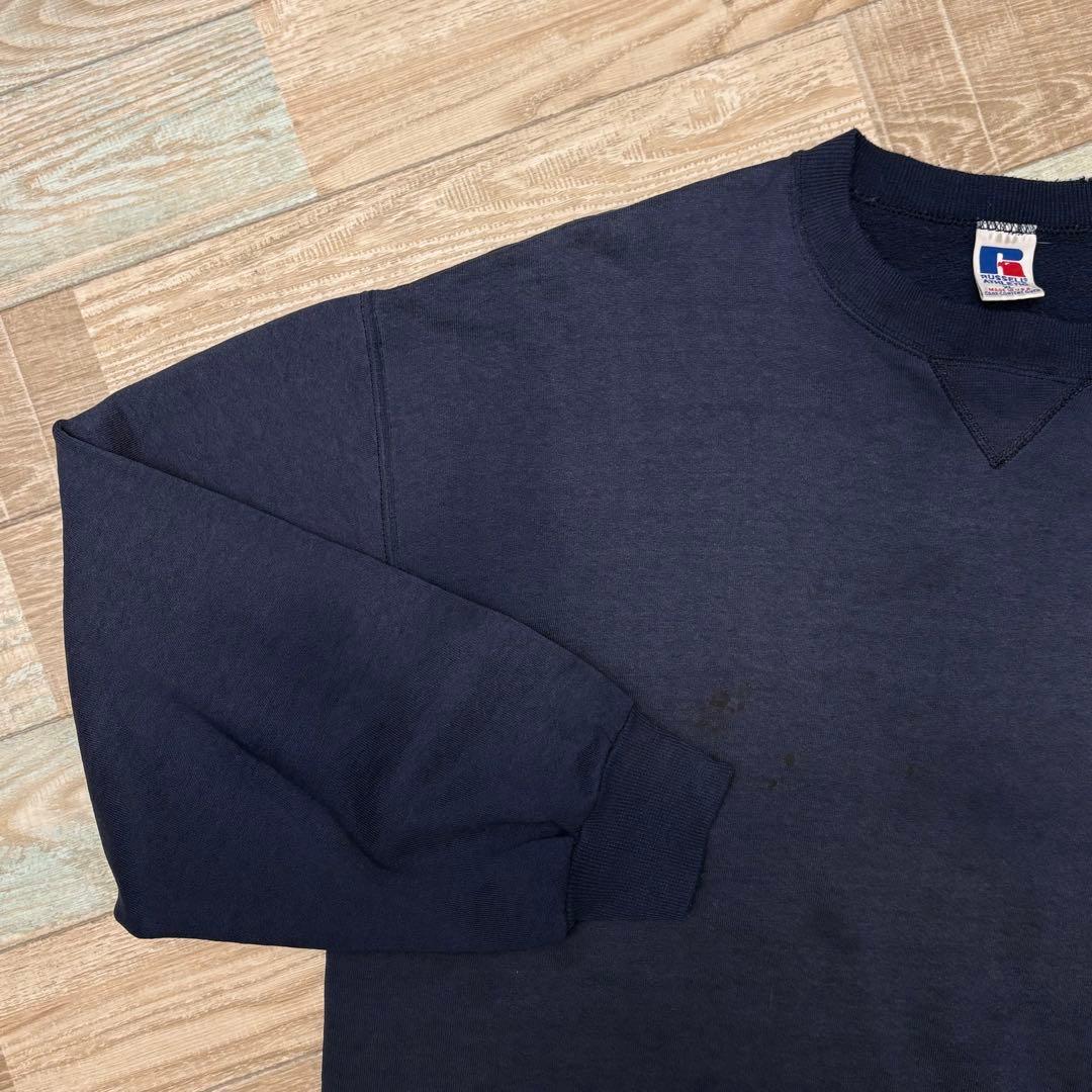USA製 ラッセル スウェット フェード ネイビー 無地 ブランク XL 前V
