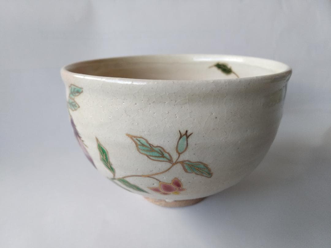 京焼 平安 巌窯 山川敦司 作 粉引 茄子 茶碗 共箱 共布 栞 抹茶碗 新品