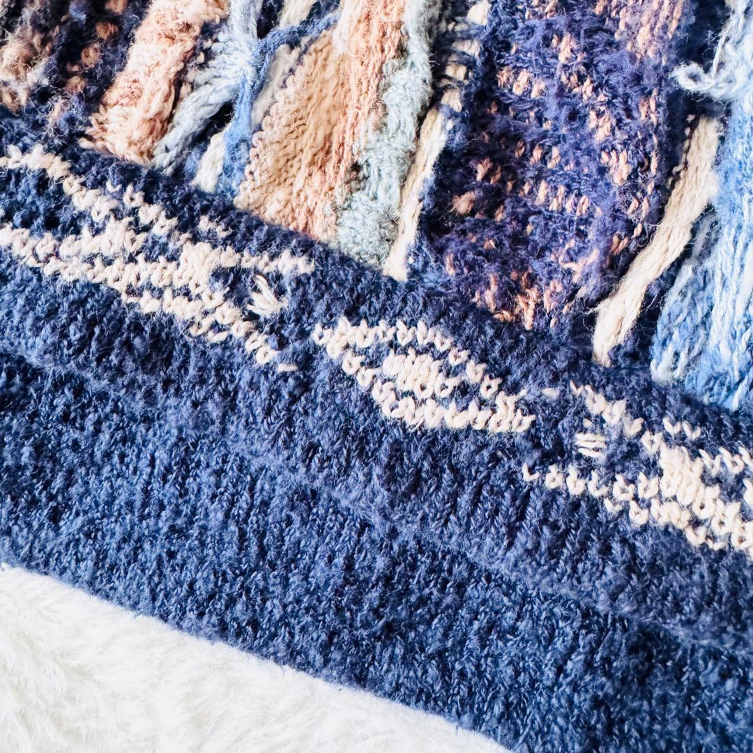 5568 希少✨ クージー 3Dニット セーター ブルー系 立体 リネン L