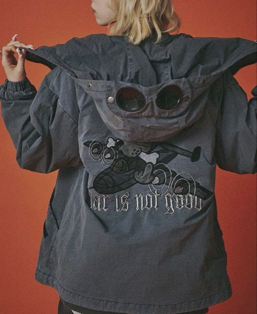 GALFY 反戦ジャケット ゴーグル付き フーテッドナイロンジャケット スミクロ