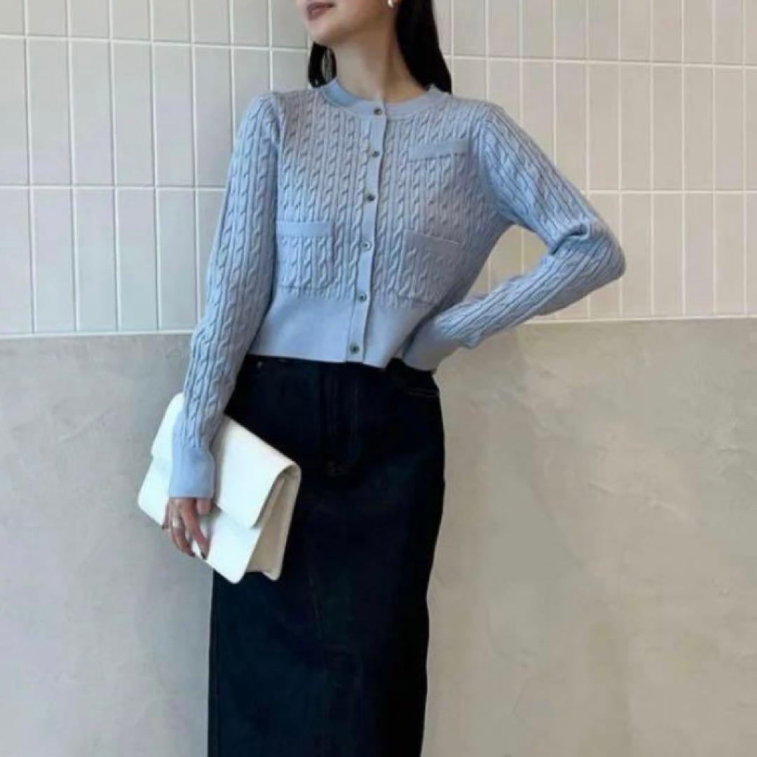 anuans アニュアンス リトルケーブルニット カーディガン ライトブルー F