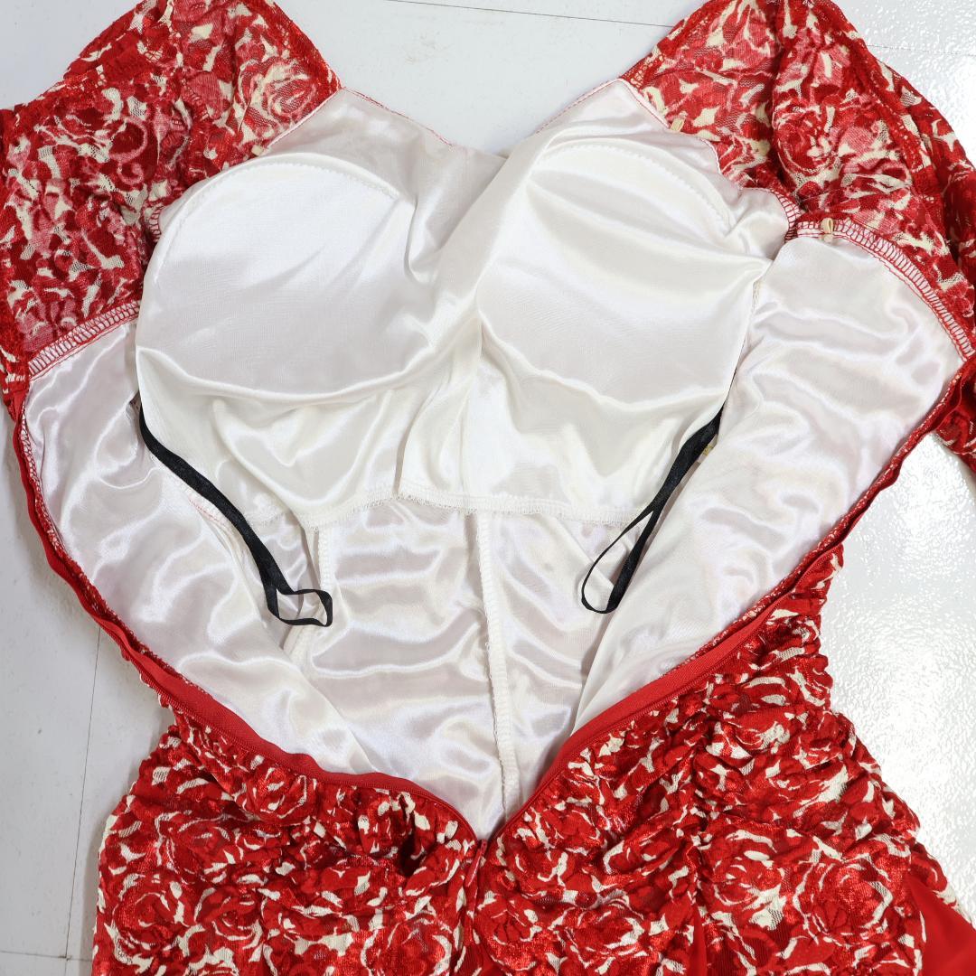 【美品 社交ダンス衣装】レッド×アイボリー Leirenaレイリーナ ワンピース