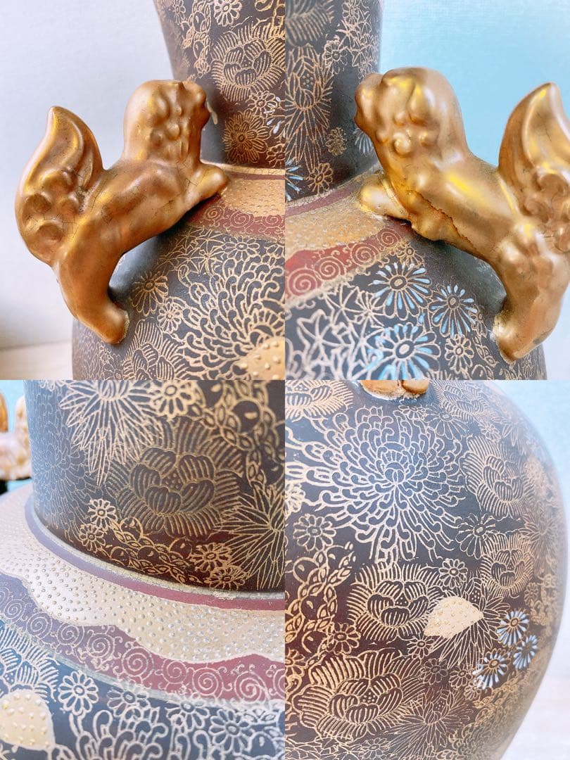 Y*a様 九谷焼 連山窯 飾り壺 高さ約53.5cm 花器 フラワーベース 花瓶