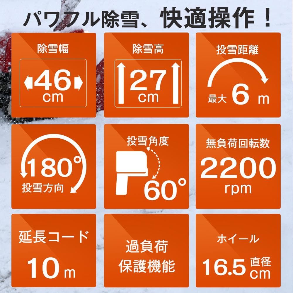 タイムセール！新作の大型除雪機　軽量　家庭用　除雪幅46cm高27cm　GREY