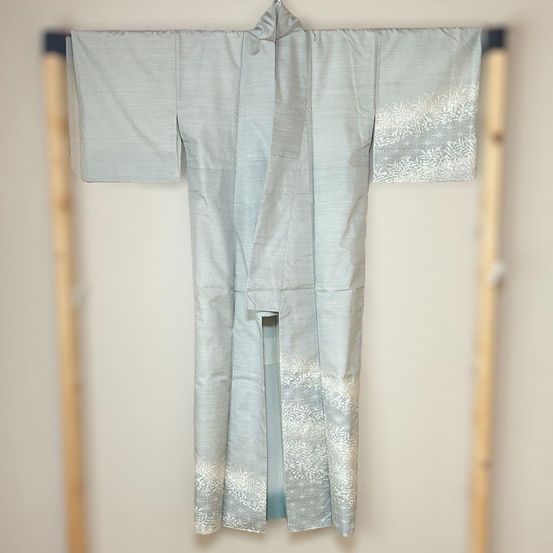 正絹　紬　付下　八掛　合わせ　ベージュ　青　緑　光沢　仕立て糸