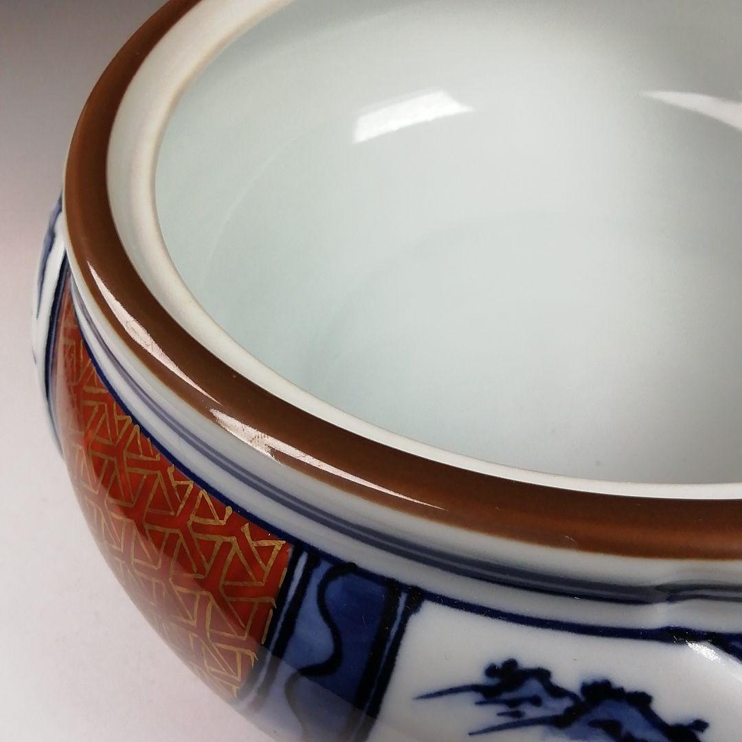 Ｗ１１６　水指　『染付　金襴手捻梅』『平安　景雲 造』『塗替蓋付』　共箱　茶道具