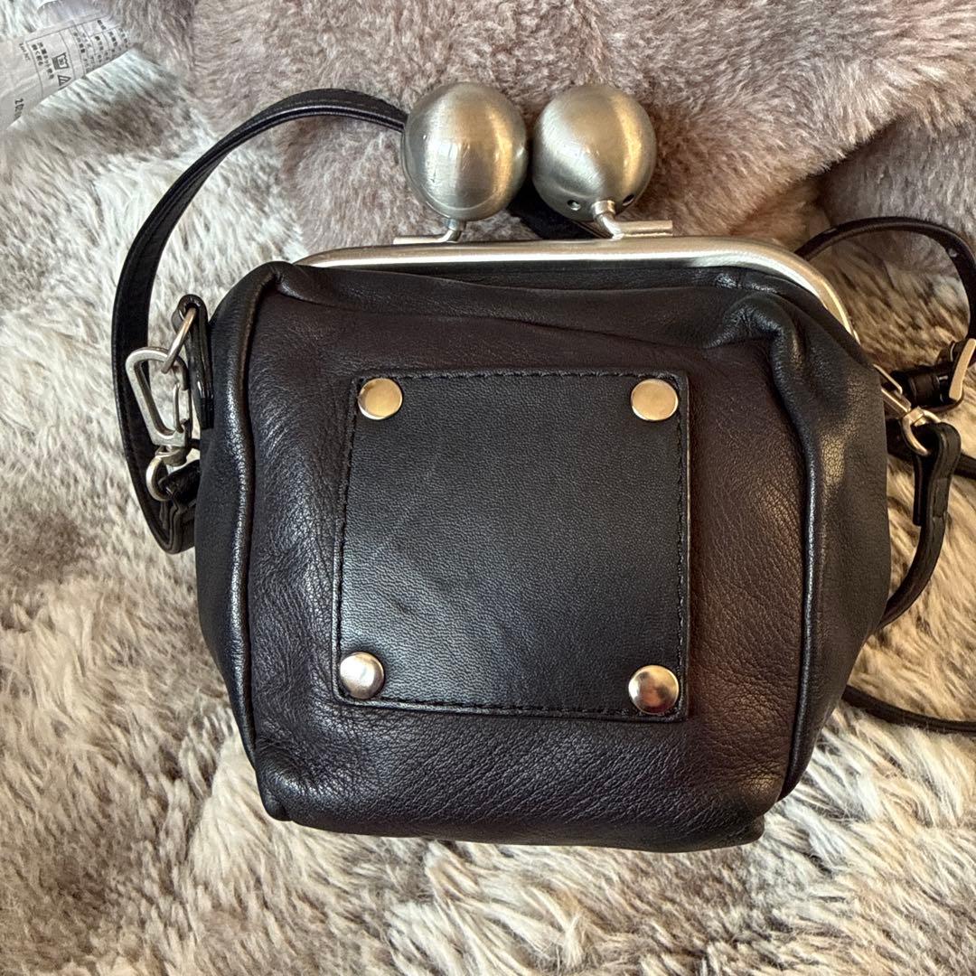 kawa-kawa カワカワ がま口 ショルダーバッグ ブラック 本革 レザー