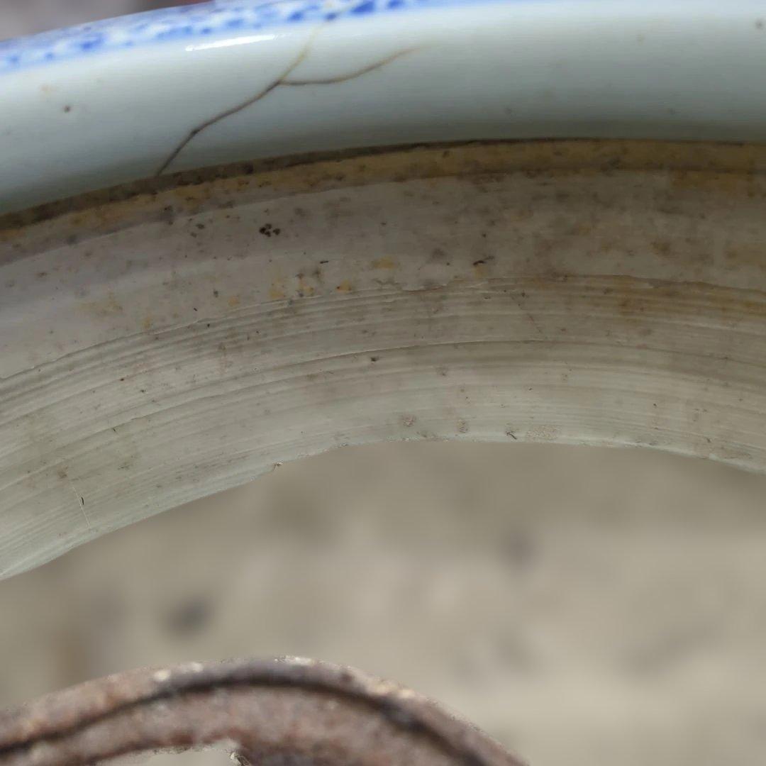 骨董　火鉢　伊万里　染め付け　テーブル　水鉢　金魚　めだか