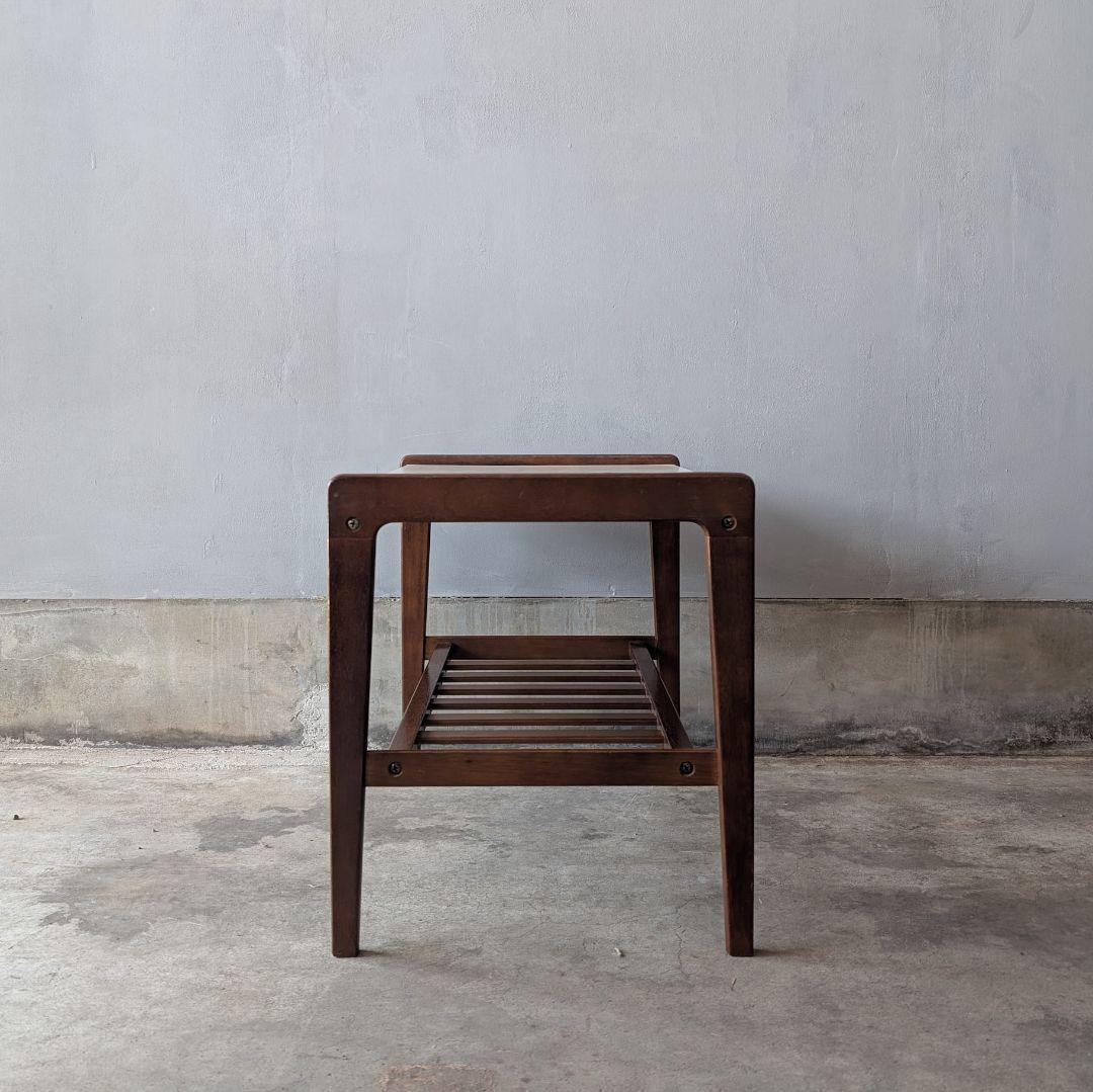 【古家具】カリモク 白い天板 ウォルナット色のカフェテーブルA　サイドテーブル