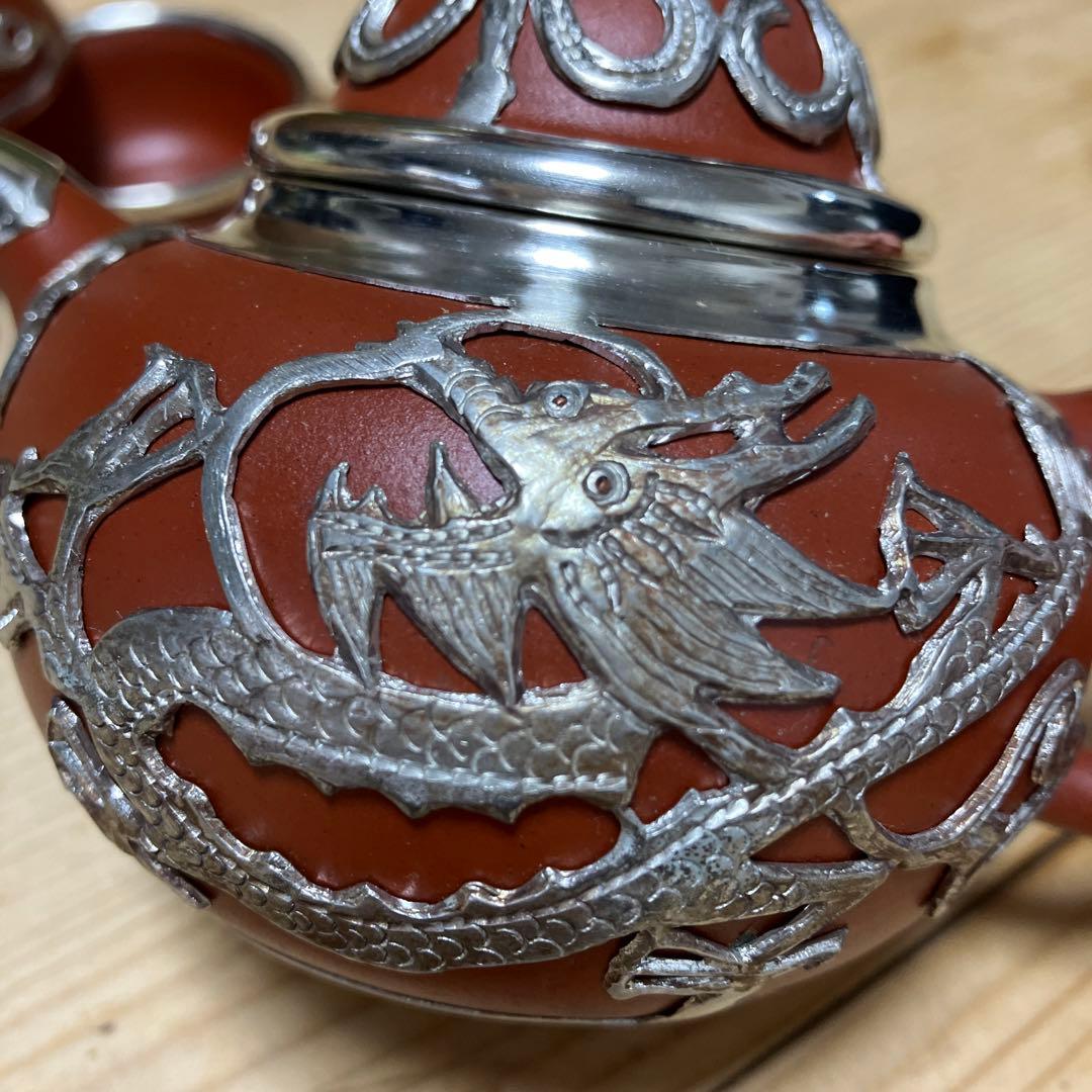 中国美術　紫粘土茶壺（急須の意）ピューター鋳